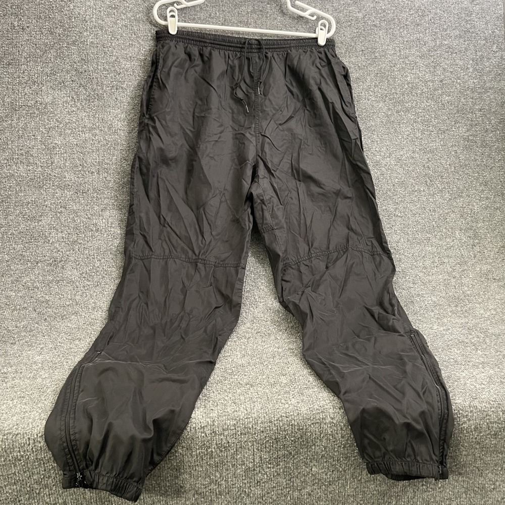Nike Nylon Track Pants Mens XL Baggy Ankle Zip Windbreaker Black VTG Y2K